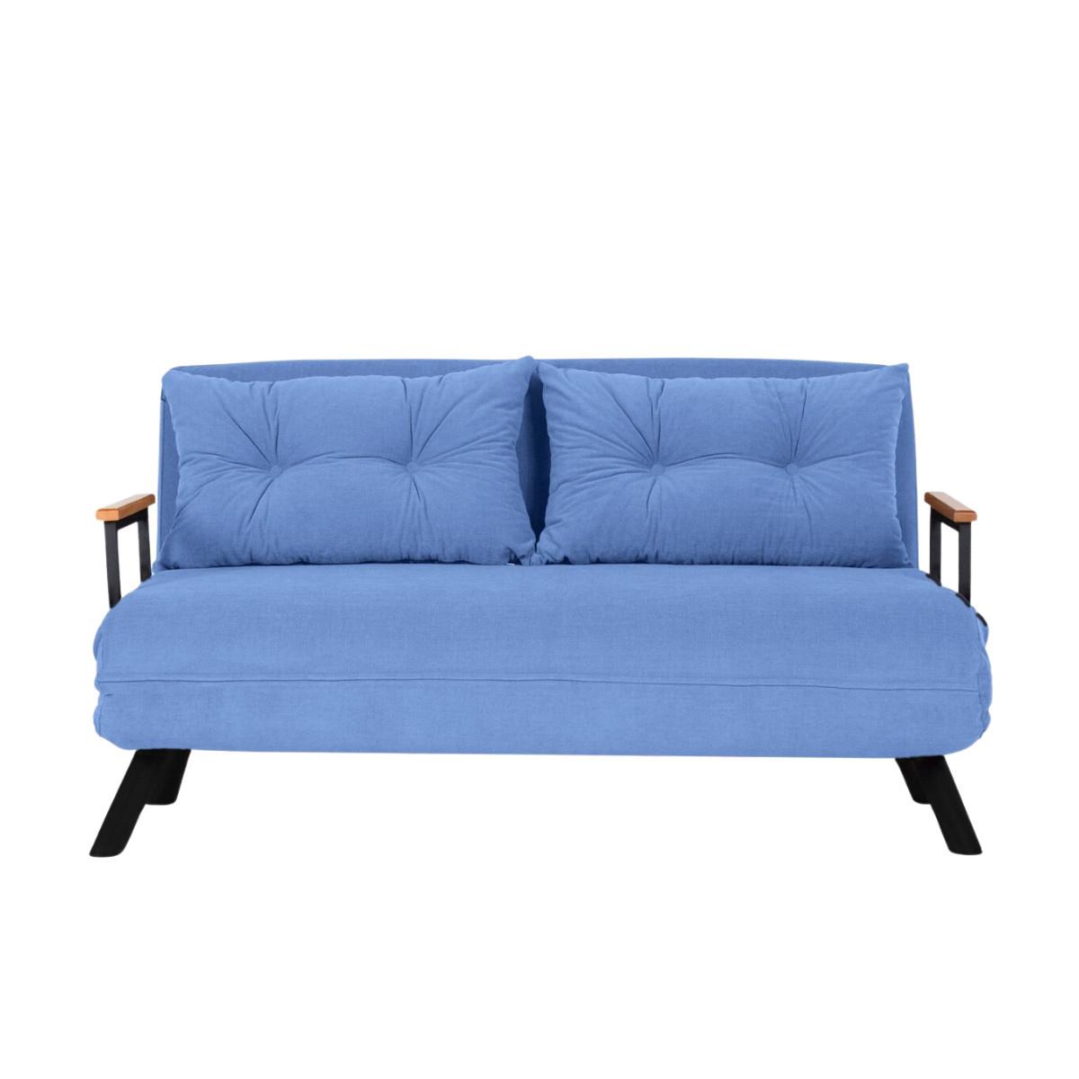 SCHLAFSOFA für 2 Personen mit Stoffbezug und Metallfüßen 133/50/41 cm - Blau, Metall (50/41/121cm) - Calicosy