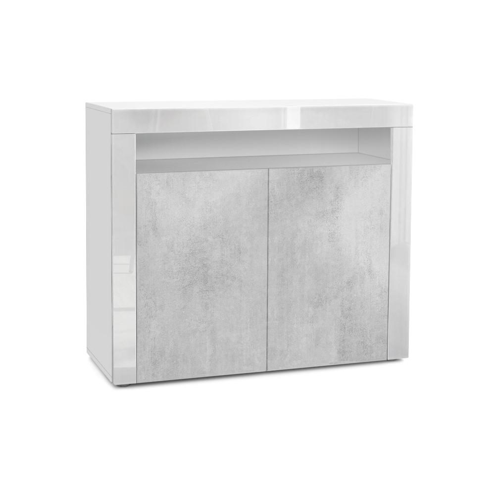 KOMMODE Valencia Beton Oxid Optik/ Weiß Hochglanz - Hellgrau/Weiß, Holzwerkstoff (108/92/40cm) - Vladon