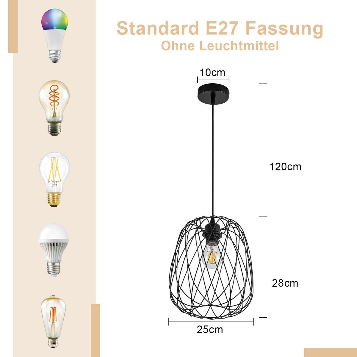 HÄNGELEUCHTE Finnu 25/25/28 cm - Schwarz, Metall (25/25/28cm) - ZMH