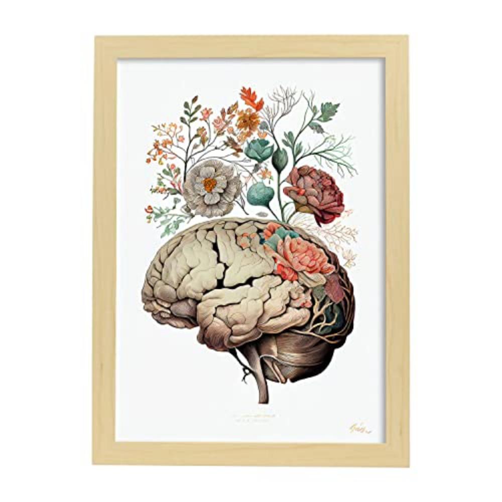 POSTER Anatomie Gehirn A4 Rahmen Aus Hellem Holz - Beige, Papier (29.7/5/21cm) - Nacnic