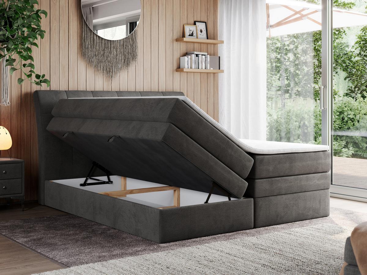 BOXSPRINGBETT GOLD-10 KING 160/200 Dunkelgrau Velvet - H3 - Dunkelgrau, Holz/Textil (160/200cm) - MKS