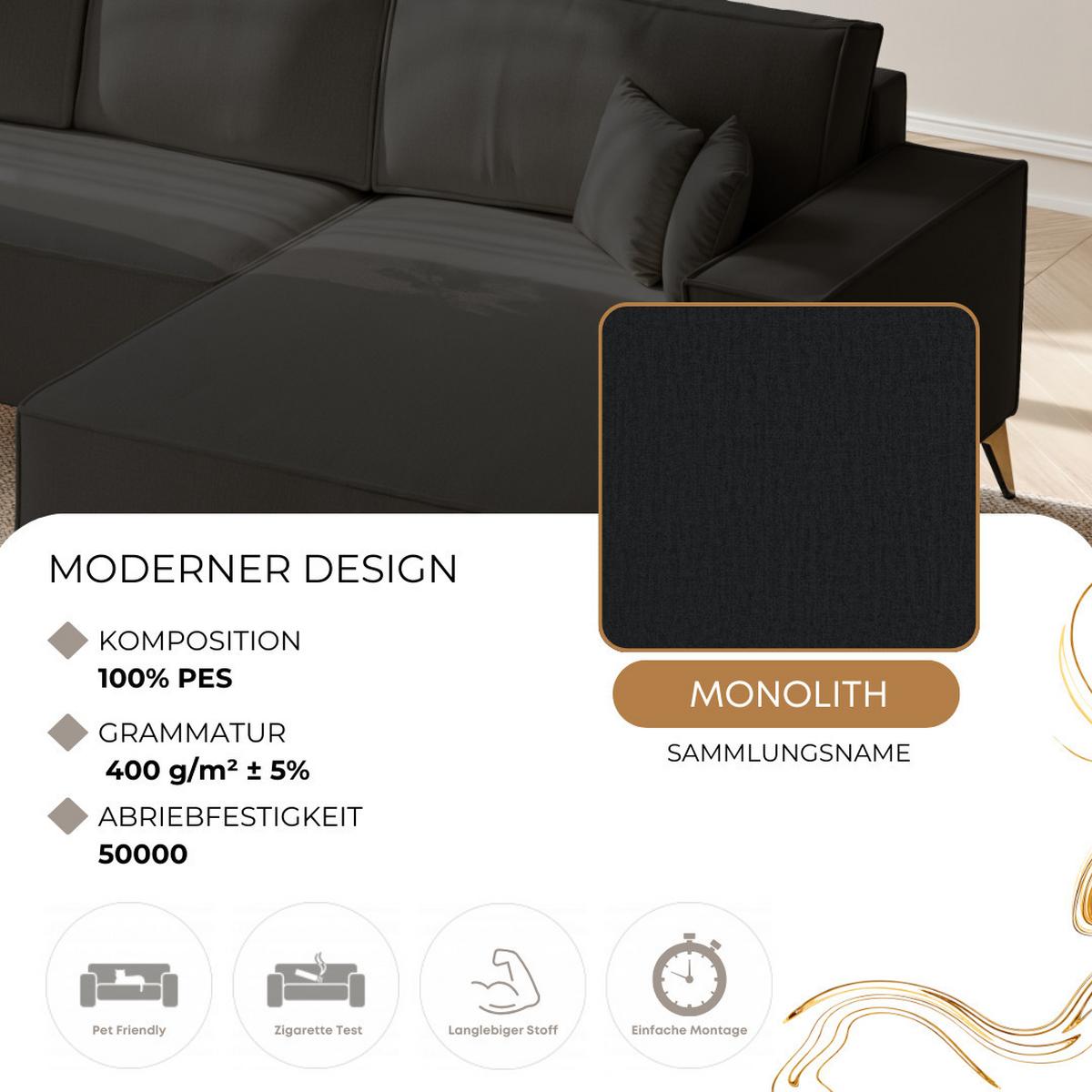 ECKSOFA OTIS Links, mit Schlaffunktion und Bettkasten, Anthrazit - Anthrazit, Textil/Metall (294/185cm) - Idohome
