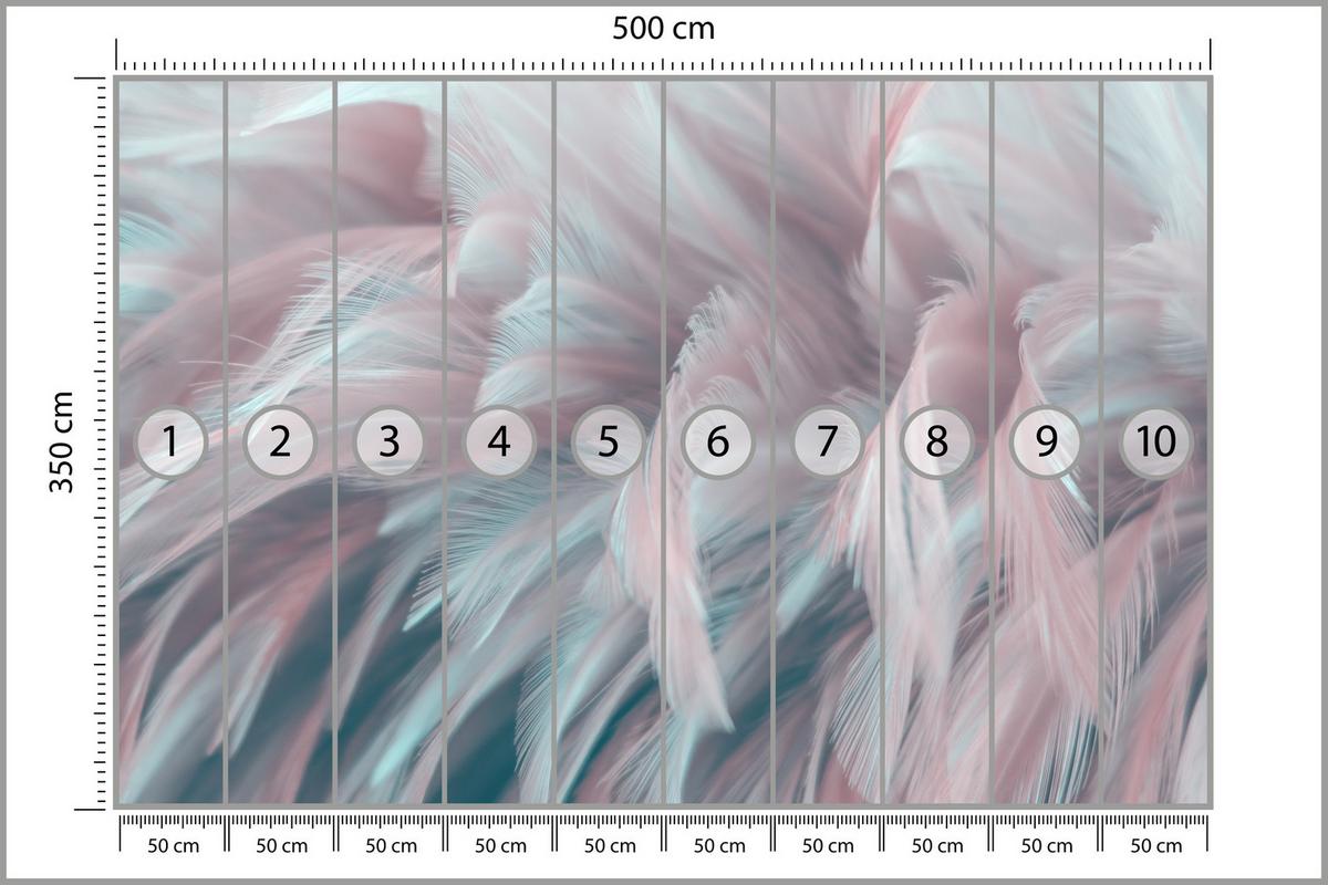 FOTOTAPETE für Schlafzimmer Pastell Federn Zart Rosa Blau 500x350 - Blau/Violett, Papier (500/350cm) - Muralo