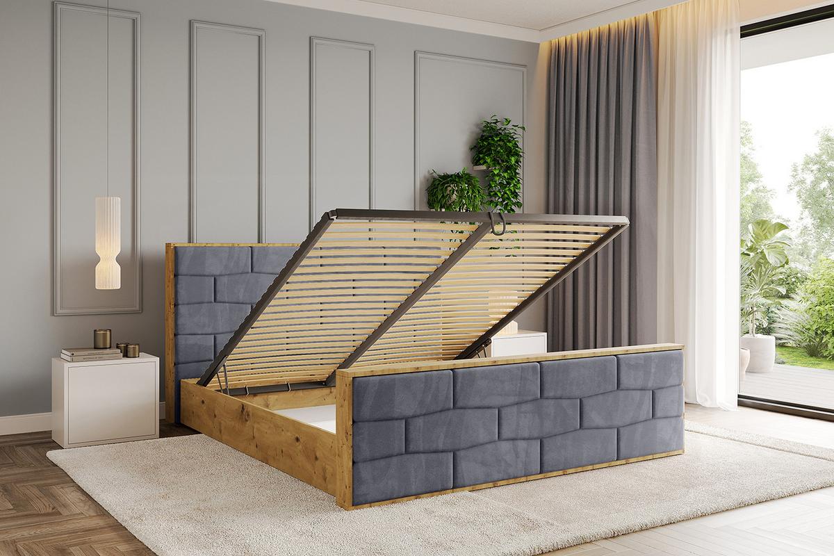 POLSTERBETT mit Bettkasten, Fußteil und Lattenrost, Boxbett mit Matratze H3/H4 - ENZO8-Z 200x200 Dunkelgrau - Dunkelgrau, Holzwerkstoff/Textil (200/200cm) - ALTDECOR