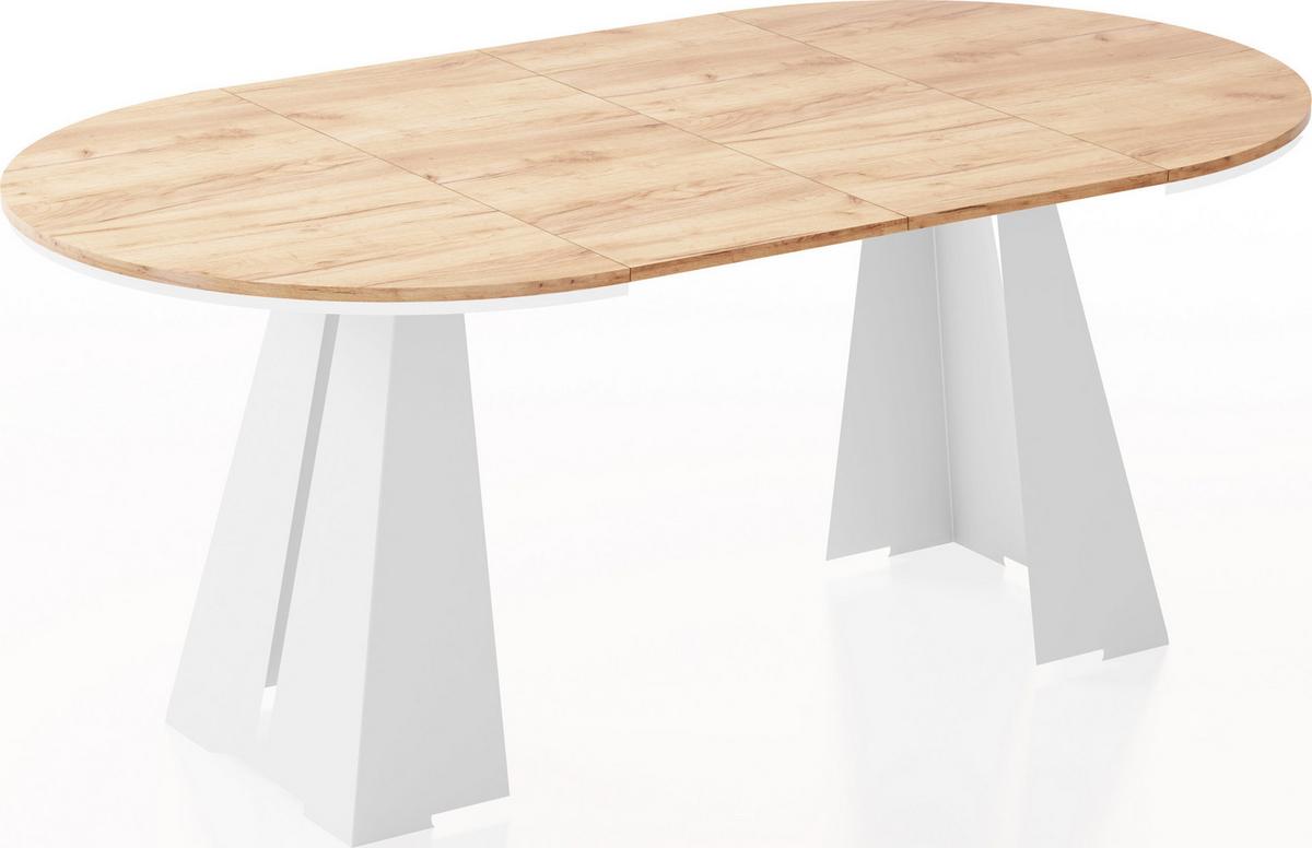 ESSTISCH Kova runder ausziehbarer, Craft Eiche 100-180/100/76 cm - Eiche Wotan/Weiß, Holzwerkstoff/Metall (100/176/76cm) - WFL GROUP