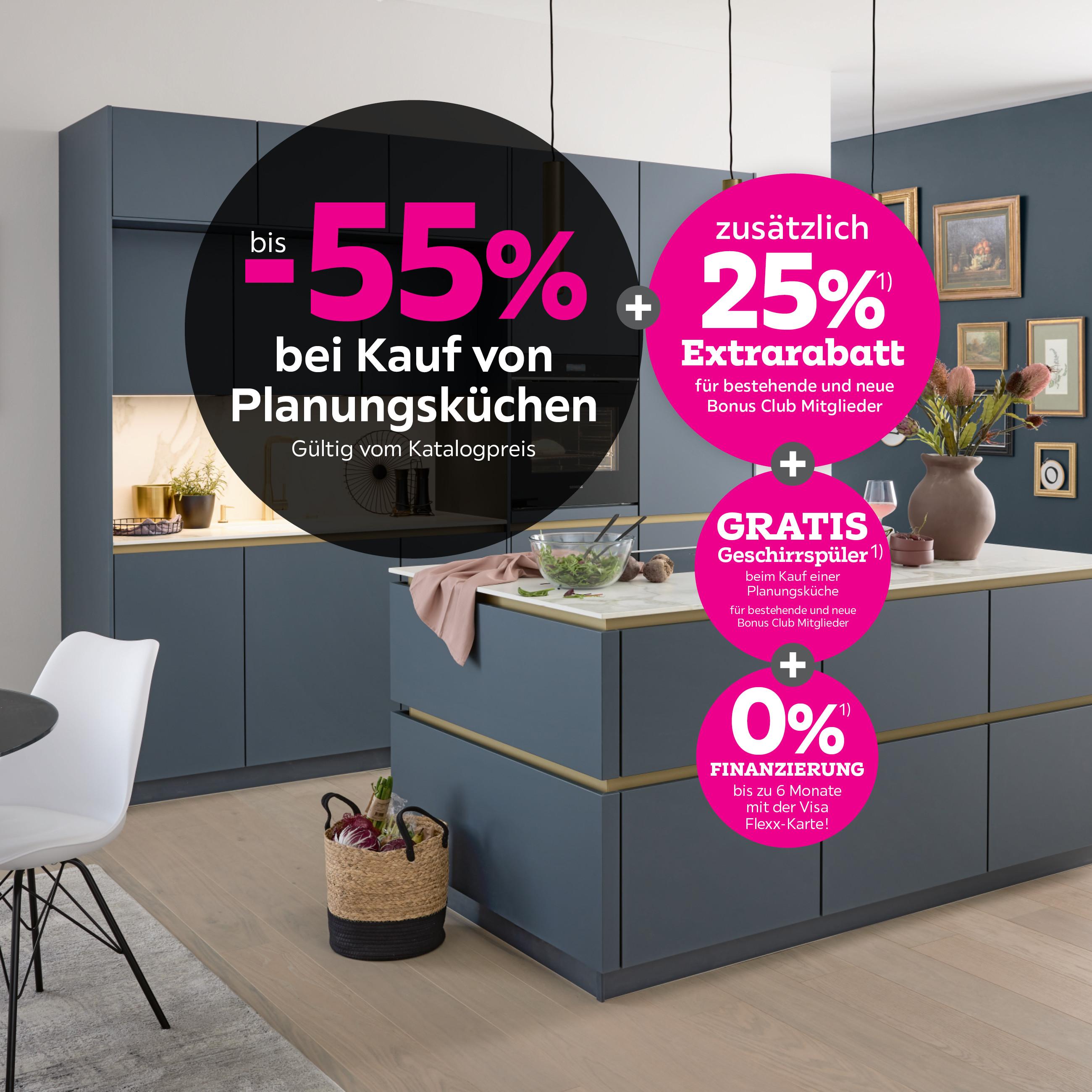 bis -55% bei Kauf von Planungsküchen + 25% Extrarabatt