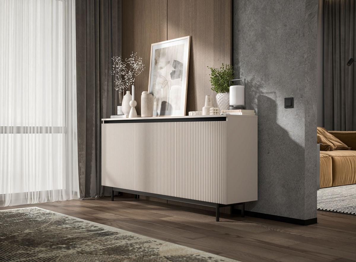 KOMMODE Selene 3D Kaschmir matt 167 cm mit schwarzem Metallrahmen - Kaschmir/Schwarz, Holzwerkstoff/Metall (166.8/79/35cm) - Meble Lindner