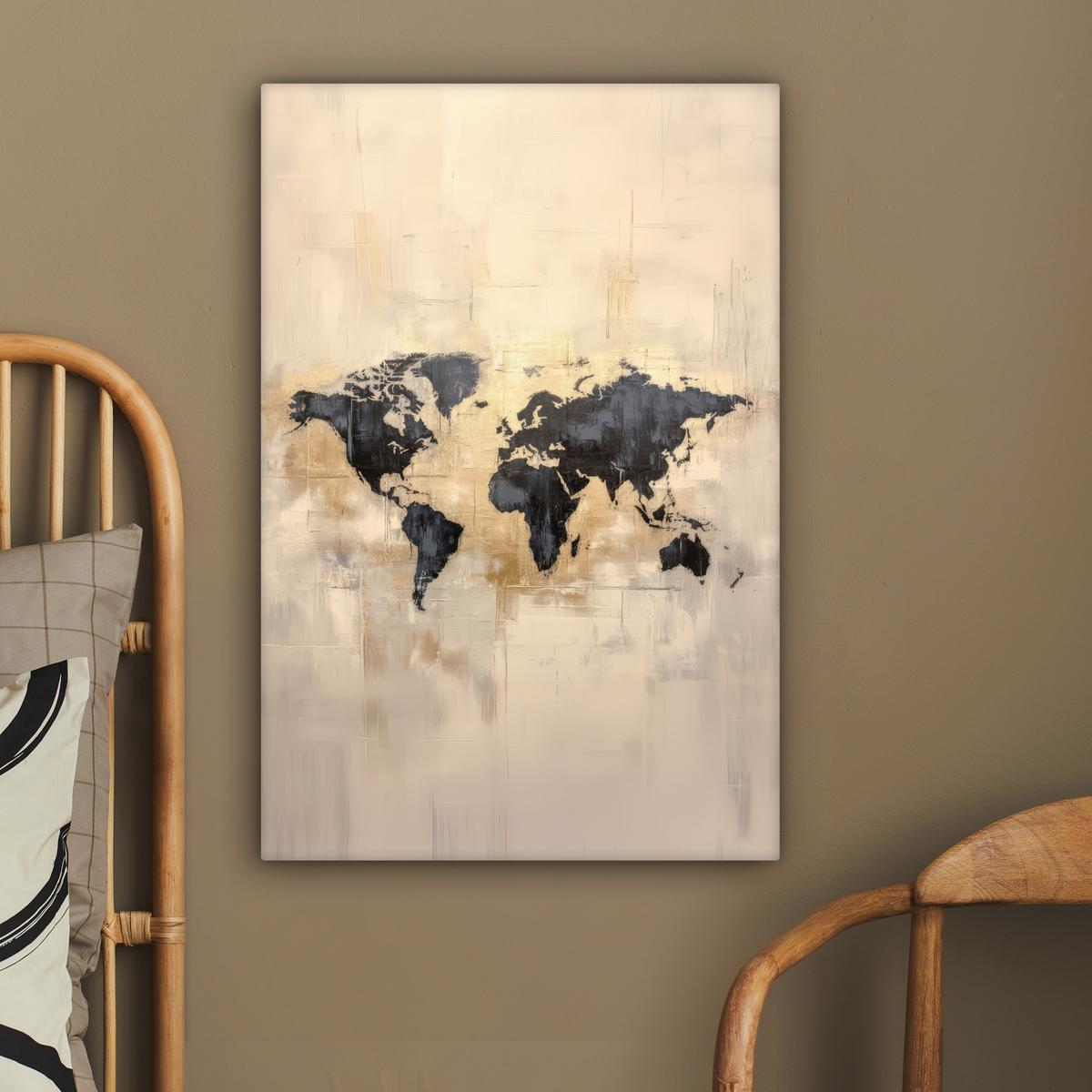 LEINWANDBILD Weltkarte - Gold - Schwarz - Abstrakt Wanddeko 40x60 cm - Kupferfarben, Textil (40/60cm) - MuchoWow