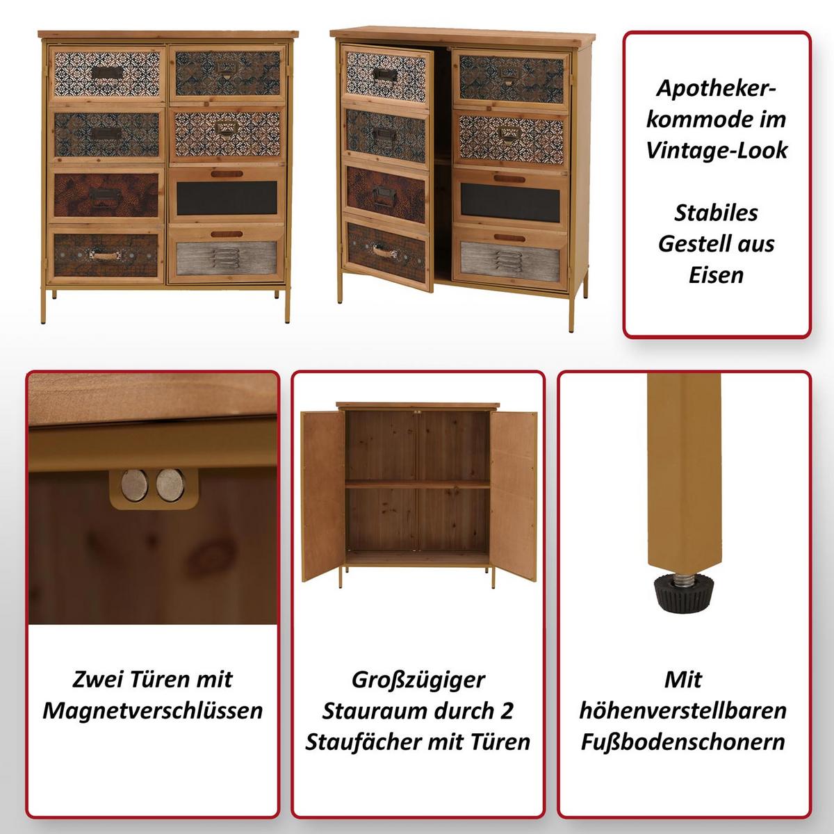 APOTHEKERKOMMODE Multicolor - Multicolor, Metall (80/94/35cm) - MCW