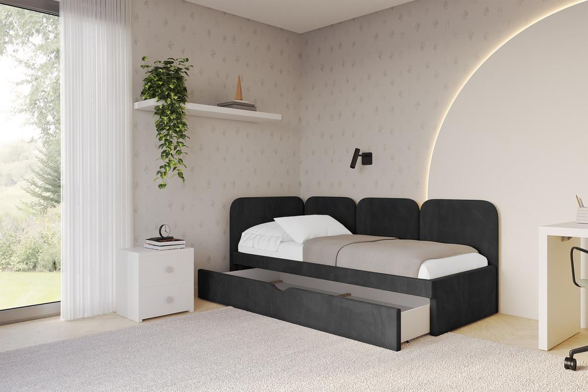 EINZELLBETT Jugendbett mit Bettkasten, Rechts - ALVY 100x200 Schwarz - Schwarz, Holzwerkstoff/Textil (100/200cm) - ALTDECOR