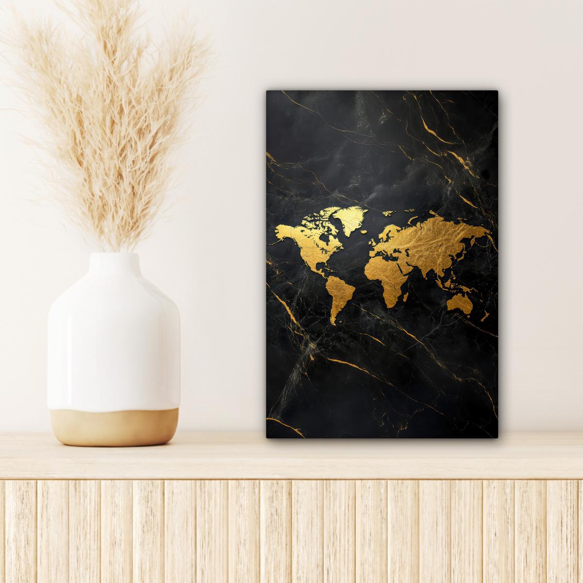 LEINWANDBILD Weltkarte - Gold - Marmor Deko Wohnzimmer 20x30 cm - Goldfarben, Textil (20/30cm) - MuchoWow