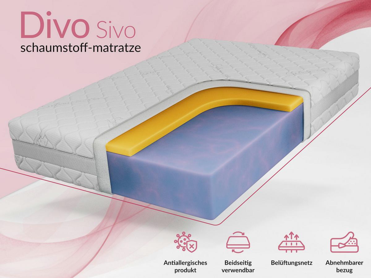 VISCOMATRATZE DIVO - 120/200 - H2 - Sivo - Weiß, Textil (120/200cm) - MKS
