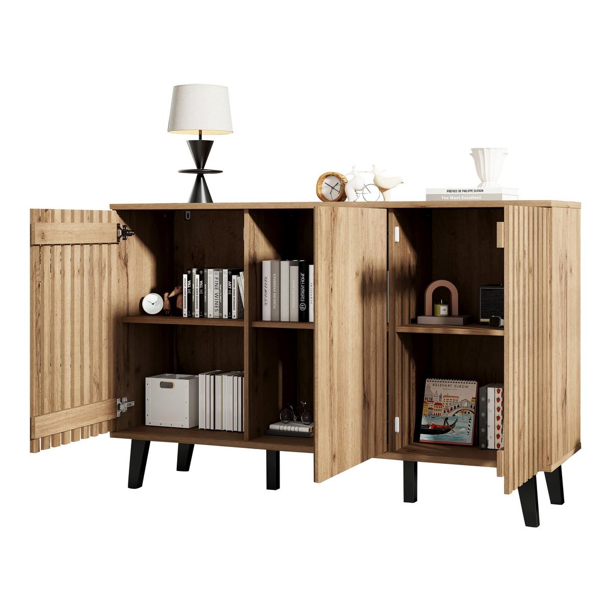 3-TÜRIGES Buffet mit Lamellendesign in Natürlicher Holzoptik,Beige - Naturfarben, Textil (40/95/150cm) - Urban Meuble