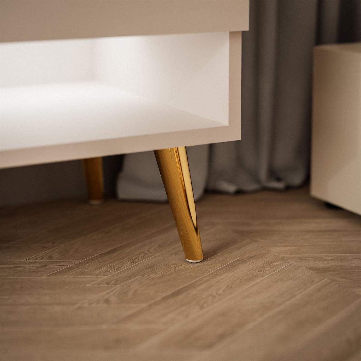 LOWBOARD TV-Schrank CALANTE 180 cm auf schrägen goldenen Chrom-Beinen - Kaschmir/Goldfarben, Holzwerkstoff/Metall (180/43/35cm) - Lookway