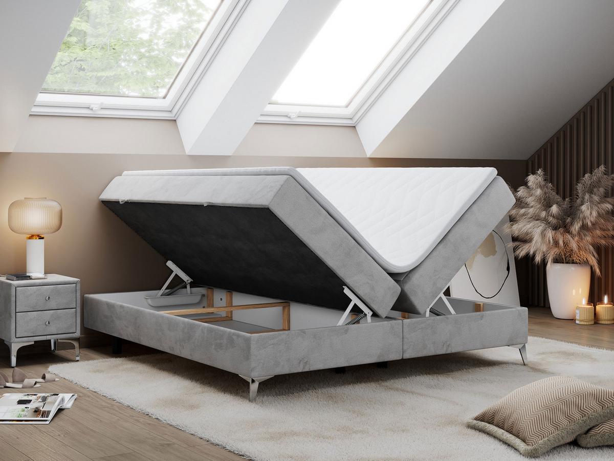 BOXBETT LESS 140/200 Hellgrau Velvet - H4 - Hellgrau, Holz/Textil (140/200cm) - MKS