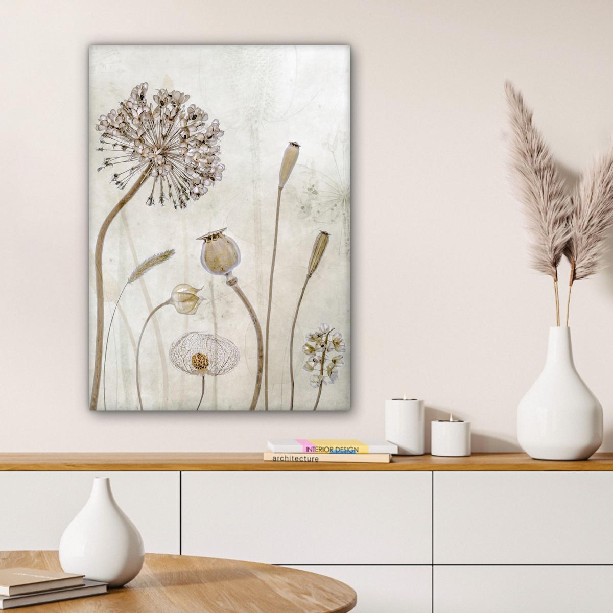 LEINWANDBILD Blumen - Aquarell - Stilleben - Braun - Vintage Wandbild Wohnzimmer 60x80 cm - Beige, Textil (60/80cm) - MuchoWow