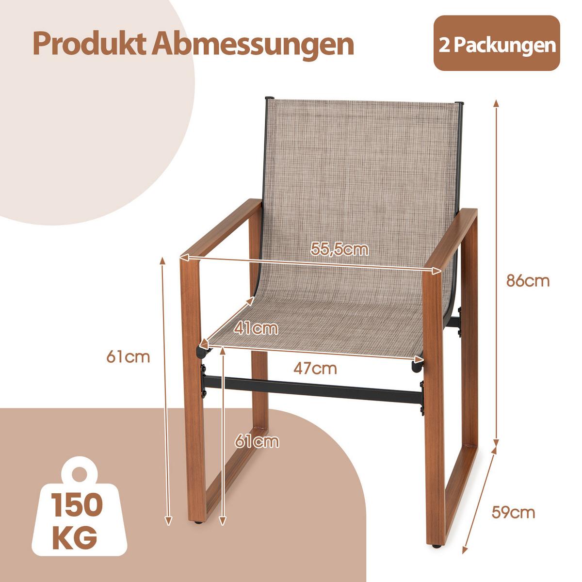 TERRASSENSTUHL Braun(2er-Set) - Braun, Metall (59/86/55.5cm) - COSTWAY