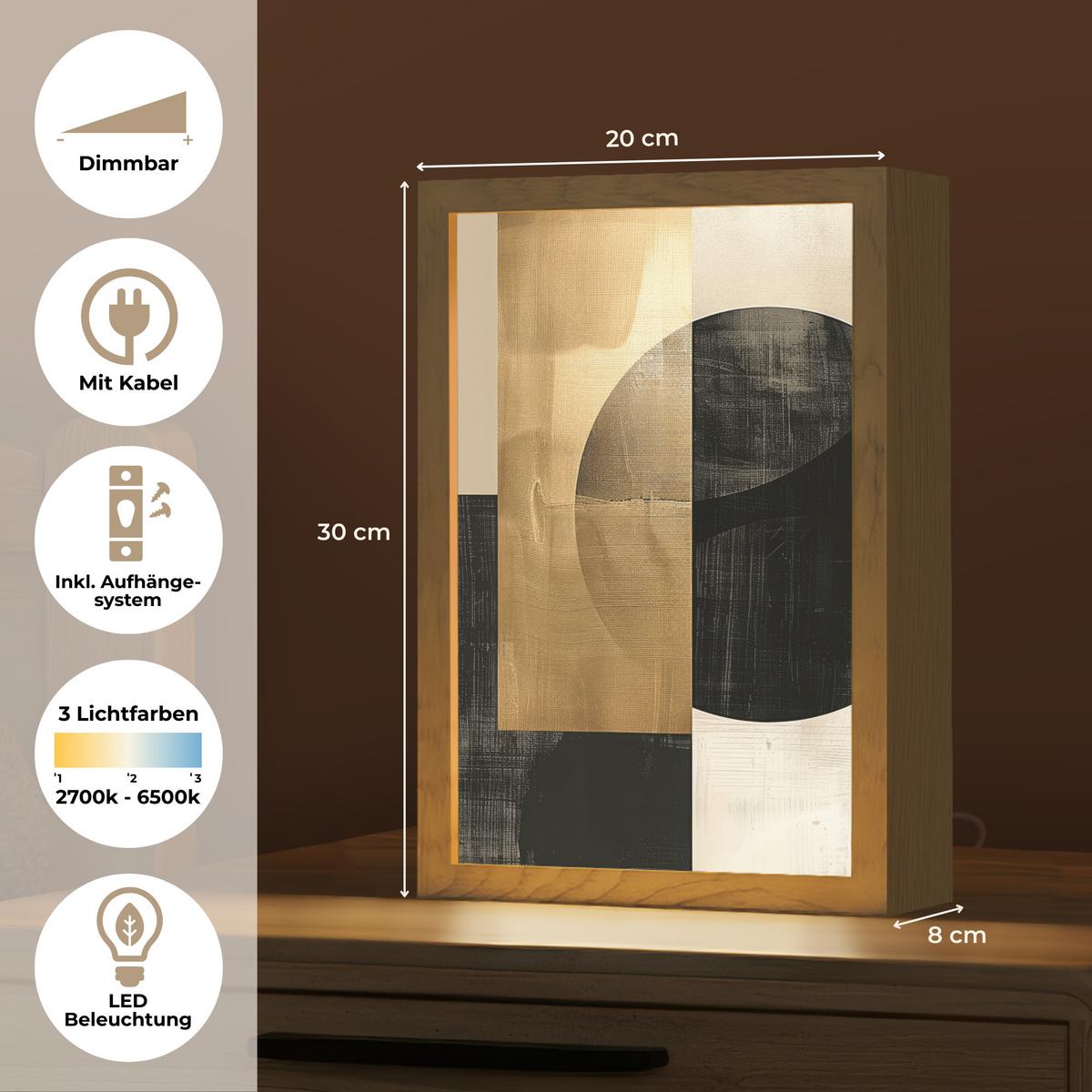 TISCHLEUCHTE Abstrakt - Modern - Schwarz - Gold 20x30 cm - Beige, Holzwerkstoff (8/20/30cm) - OnlyWow