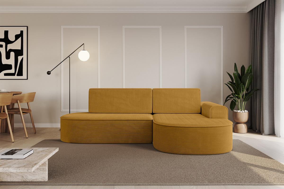 ECKSOFA mit Schlaffunktion und Bettkasten Ottomane Rechts MARI-L1-S - 283x167x73 cm Senfgelb Cord - Gelb/Schwarz, Holzwerkstoff/Kunststoff (167/283cm) - ALTDECOR