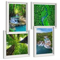 BILDER SET 4er Set - 50x50 cm & 40x60 cm Weißer Rahmen - Wasserfälle grüner Wald Wasser - Weiß, Kunststoff (50/50cm) - TULUP