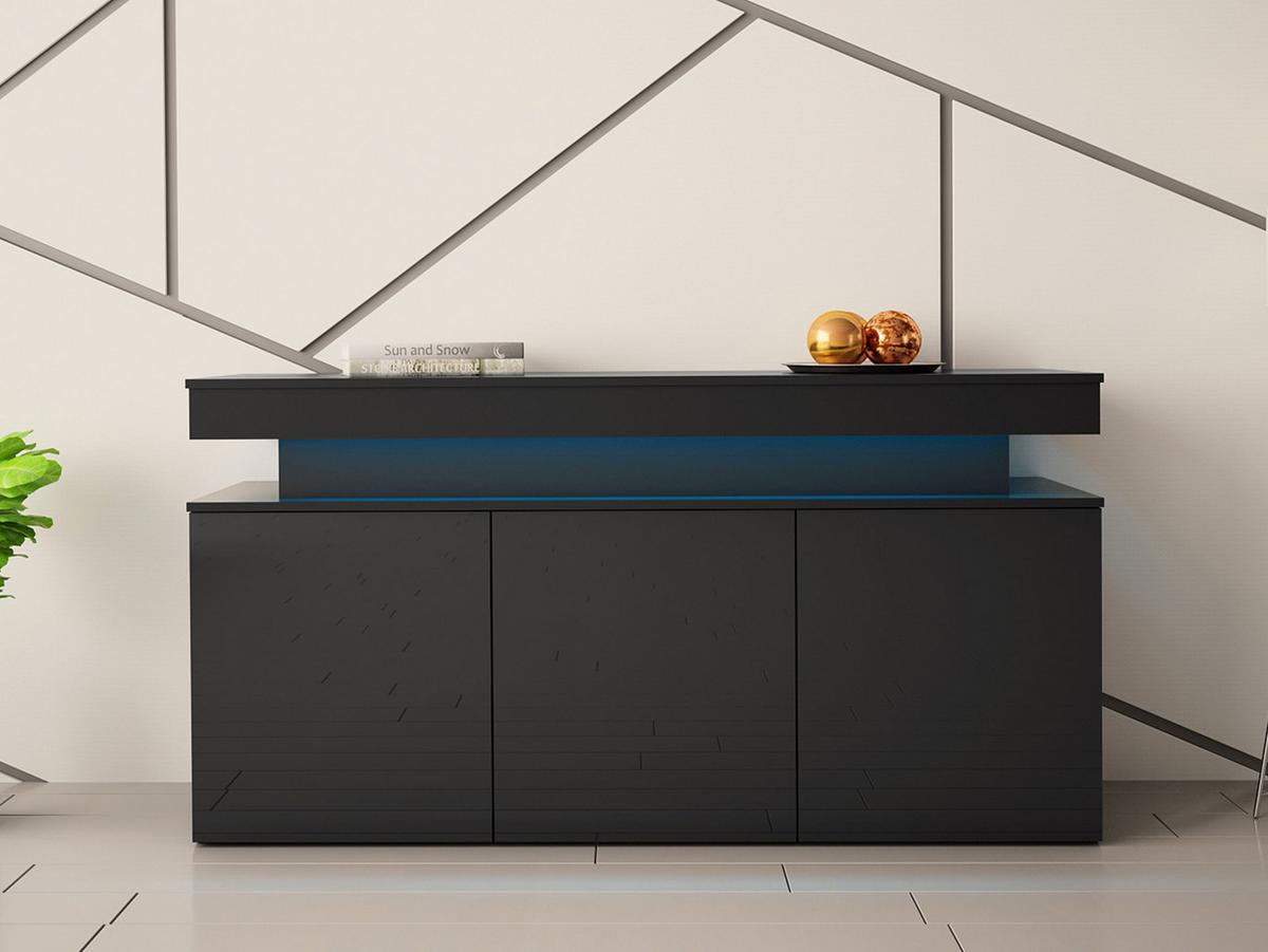 KOMMODE Glossa 3D 160 - Schwarz, Holzwerkstoff/Kunststoff (160/83/39cm) - MIRJAN24