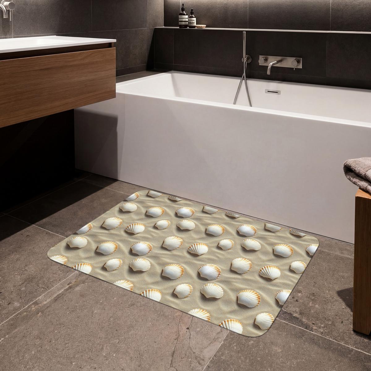 BADEMATTE Muscheln - Sand - Maritim 90x60 cm - Sandfarben, Textil (90/60cm) - OnlyWow