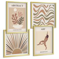 BILDER SET 4er Set - 50x50 cm & 40x60 cm Goldrahmen - Matisse Boho abstrakte Muster - Goldfarben, Kunststoff (50/50cm) - TULUP