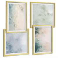 BILDER SET 4er Set - 50x50 cm & 40x60 cm Goldrahmen - Aquarell-Leinwandstil - Goldfarben, Kunststoff (50/50cm) - TULUP