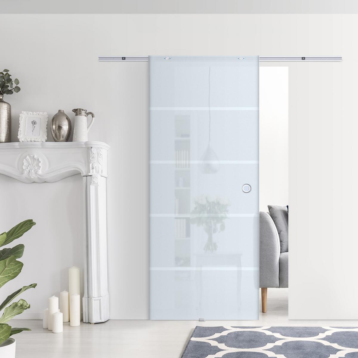 GLASSCHIEBETÜR Aluminium Sicherheitsglas Transparent - Transparent/Silberfarben, Glas/Metall (0.8/205/90cm) - HOMCOM