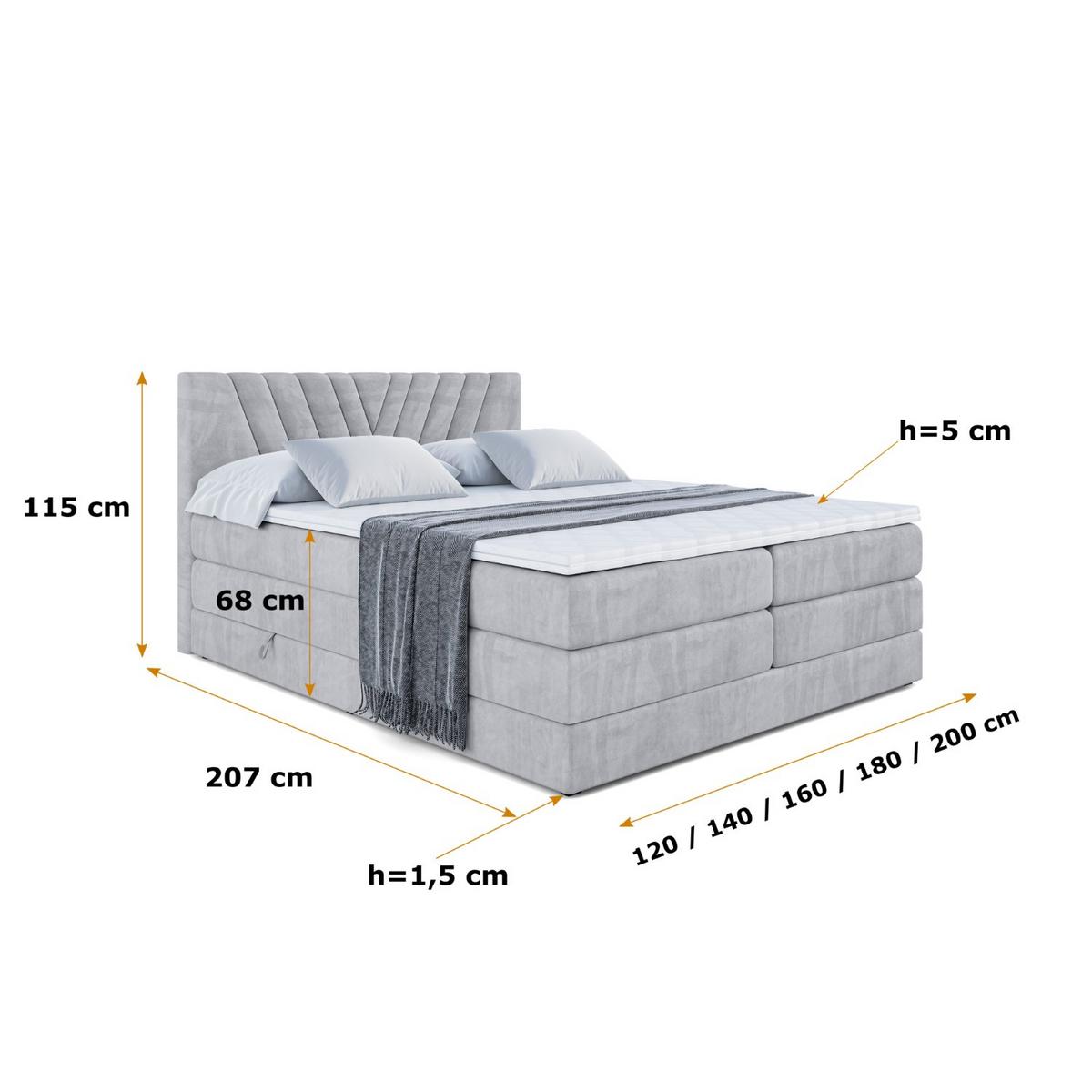 BOXSPRINGBETT ERNINA KING - 180x200 - H3/H4 - Hellgrau - Hellgrau, Holzwerkstoff (180/200cm) - ALTDECOR
