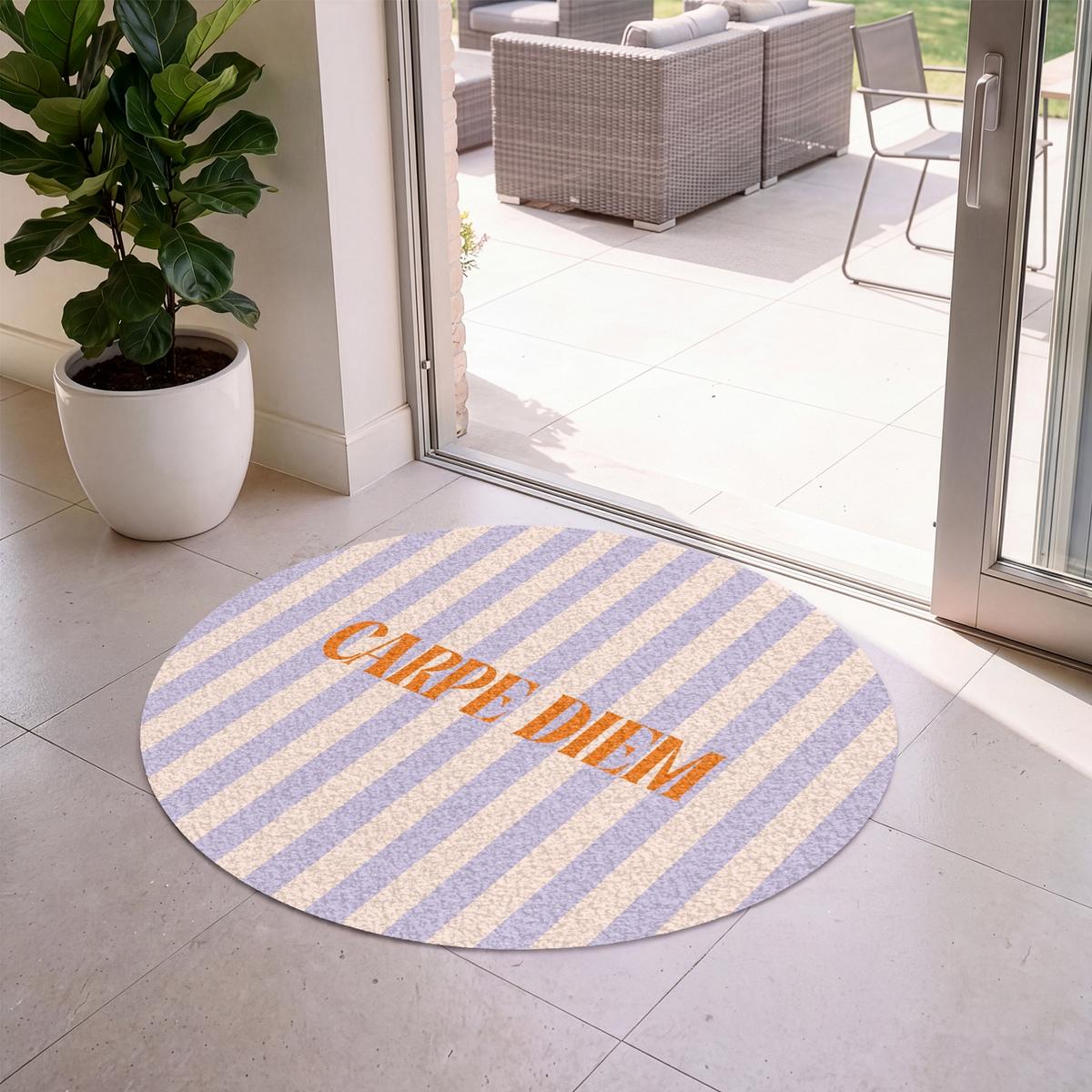 FUSSMATTE Lila – Orange – Streifen – Carpe Diem 120x120 cm - Flieder, Kunststoff (120/0.4cm) - MuchoWow
