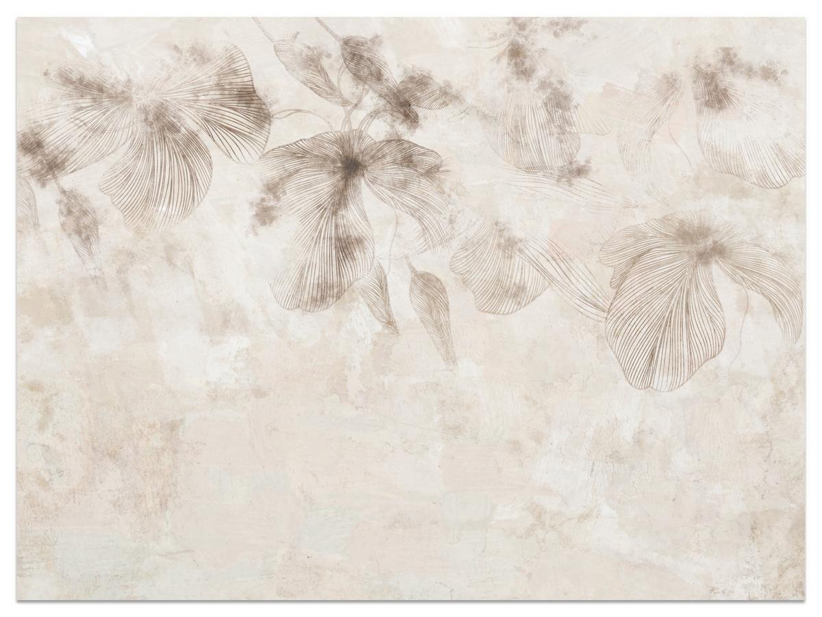 FOTOTAPETE für Wohnzimmer Boho Blumen auf Beton Natur Vintage 450x315 - Beige/Braun, Papier (450/315cm) - Muralo
