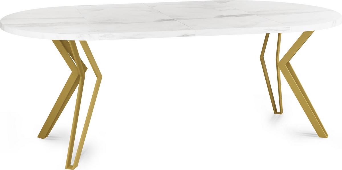 ESSTISCH Daisy runder ausziehbarer, Marmor Weiß 120-200/100/76 cm - Ecru/Goldfarben, Holzwerkstoff/Metall (120/200/76cm) - WFL GROUP