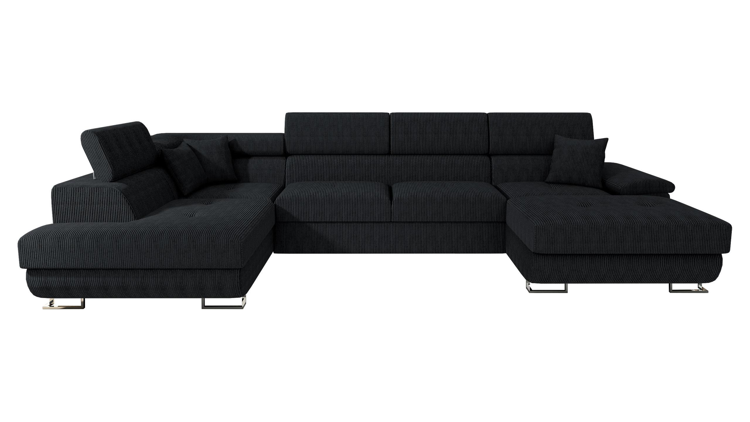 WOHNLANDSCHAFT Cotere Bis Cord, Seite: Links - Schwarz, Holz (345/91/202cm) - MIRJAN24