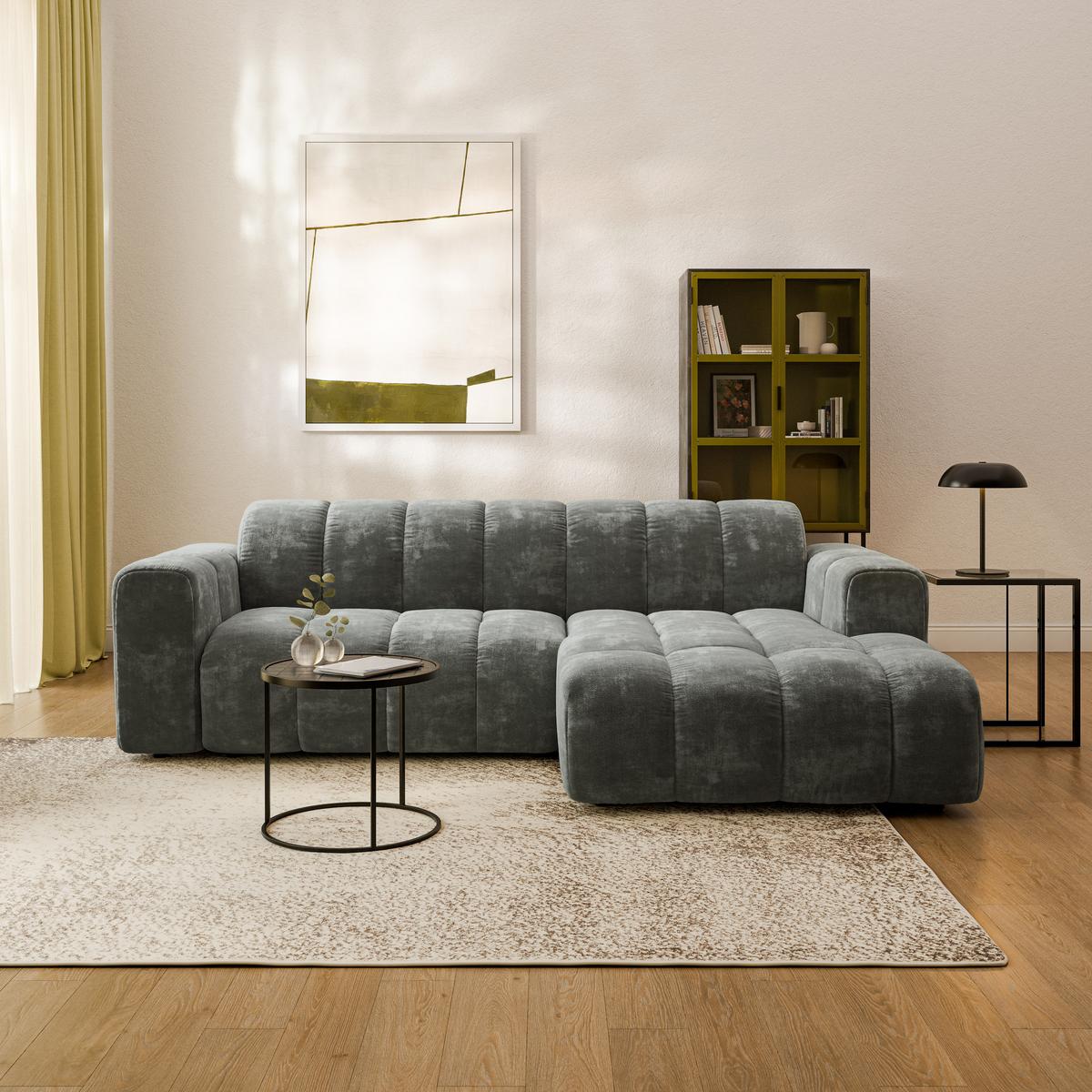 ECKSOFA TISI Grau Chenille - Grau, Holz (274/165cm) - MASSENO
