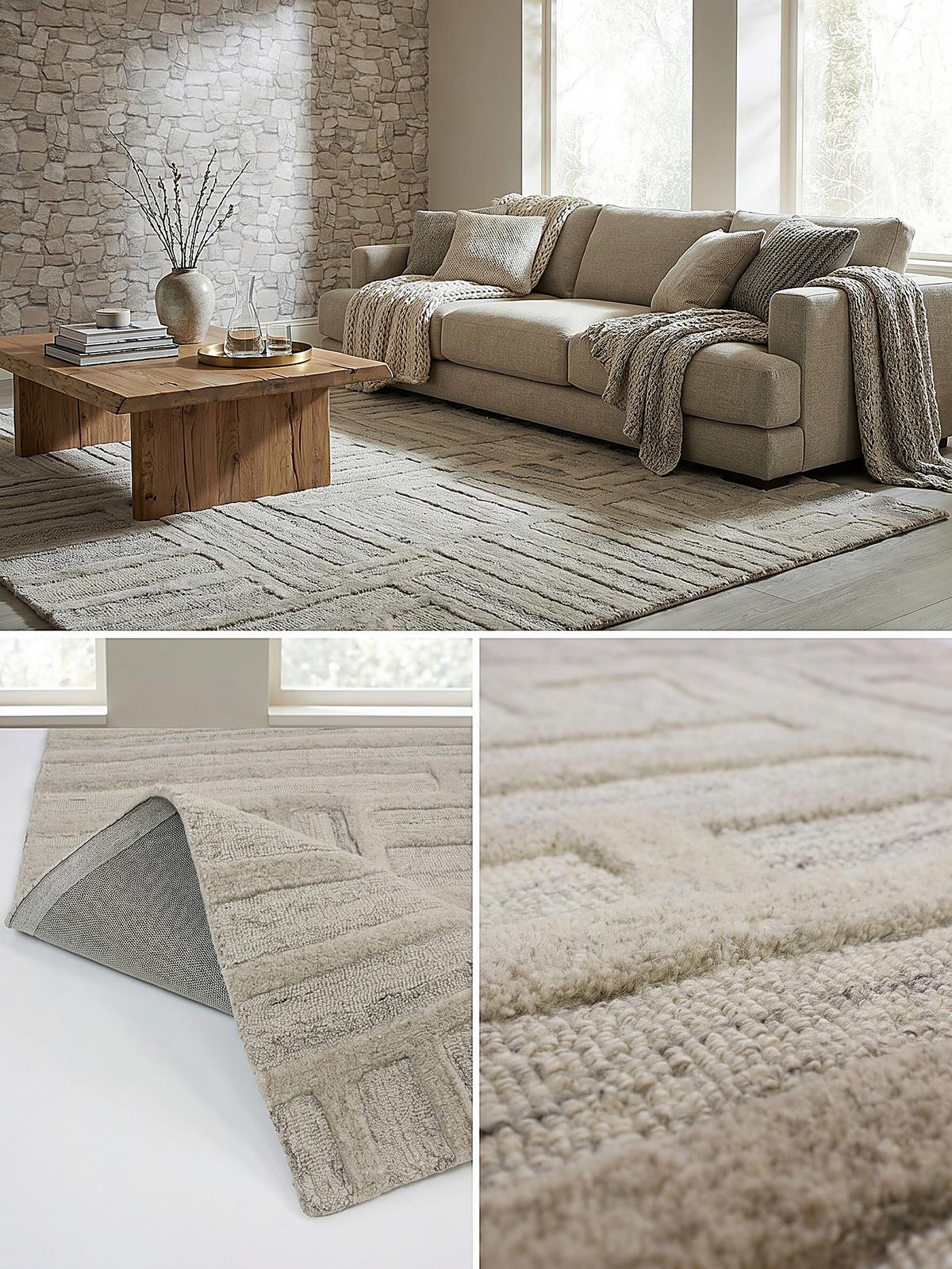 TEPPICH aus Wolle EDALE in Natur, abstrakt, Florhöhe 6 mm, 160 x 230 cm - Beige, Textil (160/230cm) - KADIMA DESIGN