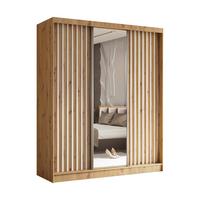 SCHWEBETÜRENSCHRANK Cabinio Eiche Artisan Weiß 180/216/61 cm – mit Spiegel und Lamellen - Walnussfarben/Weiß, Holzwerkstoff/Kunststoff (180/216/61cm) - AX Living