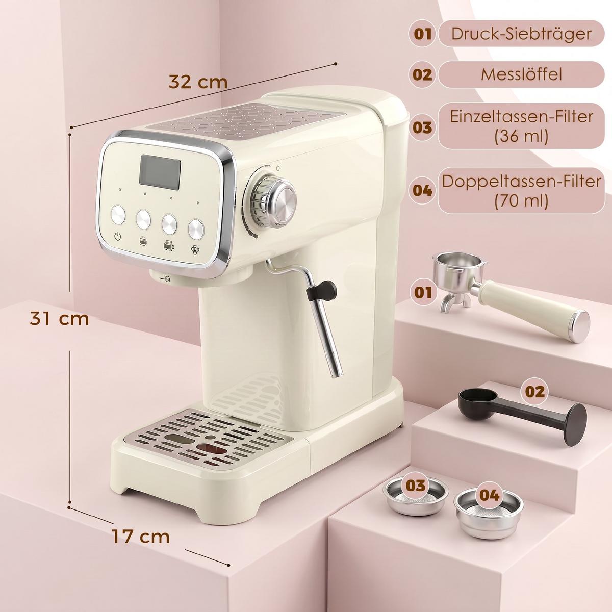 SIEBTRÄGERMASCHINE ABS Edelstahl Cremeweiß - Creme, Metall (17/31/32cm) - HOMCOM
