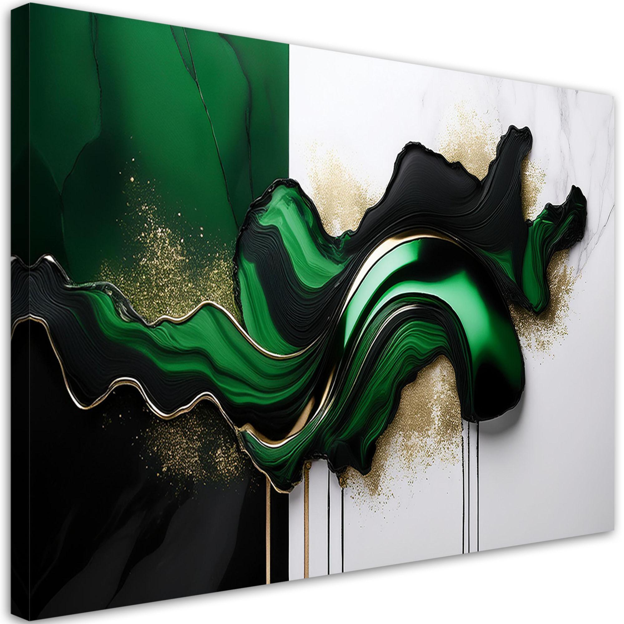 LEINWANDBILD Grüne moderne Abstraktion mit Gold 60x40cm - Grün, Textil (60/40cm) - Feeby