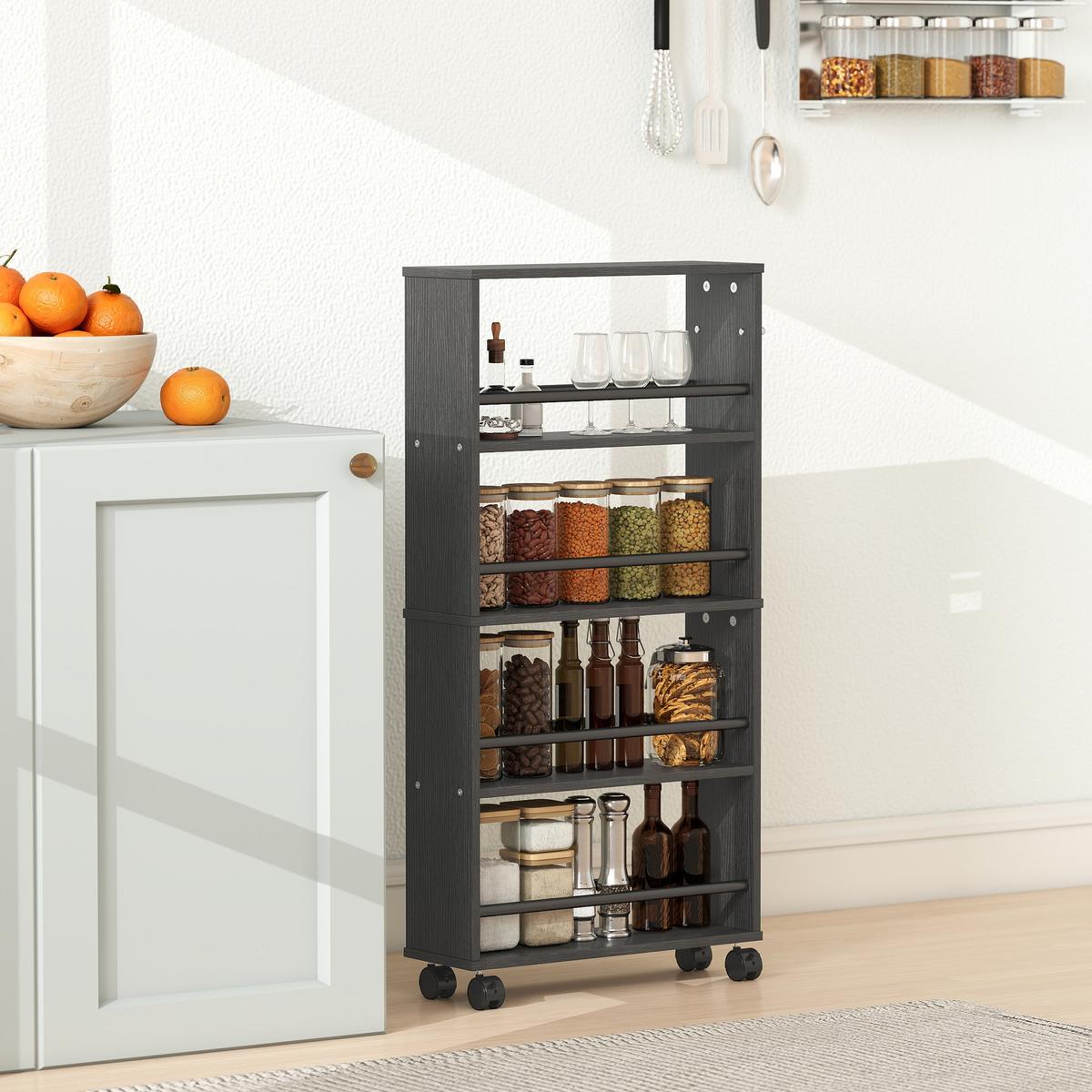 ROLLWAGEN Spanplatte Stahl Schwarz - Silberfarben/Schwarz, Holzwerkstoff/Metall (15/91/45cm) - HOMCOM