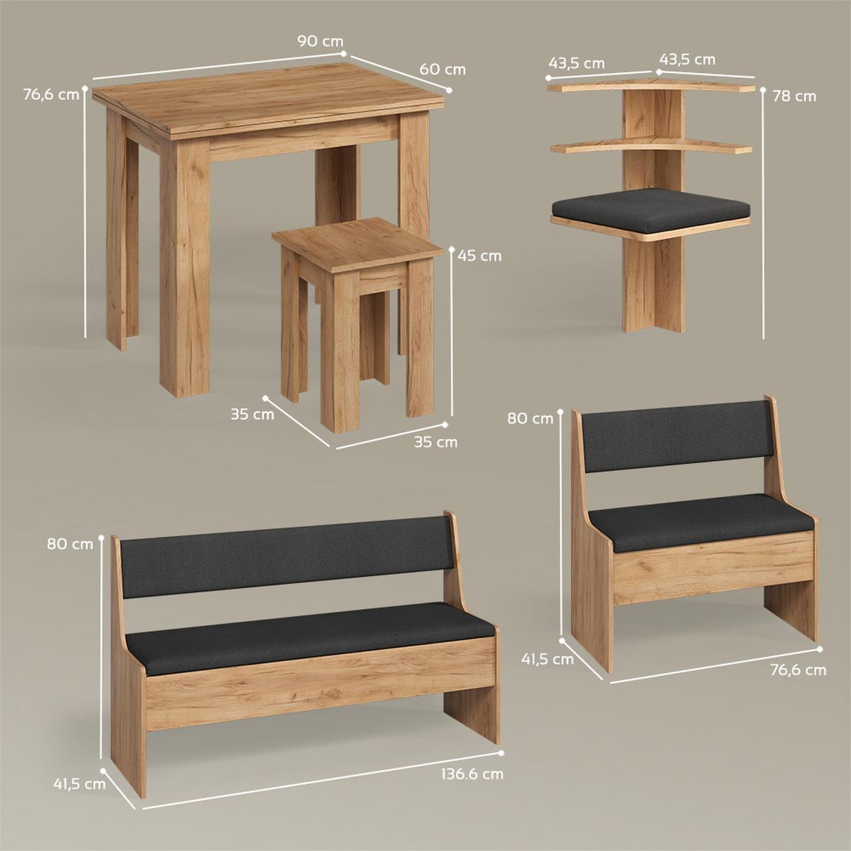 ECKBANKGRUPPE Tiberio Goldkraft Eiche 180 x 120 cm mit Tisch - Honigeiche, Holzwerkstoff (180/80/120cm) - Livinity®