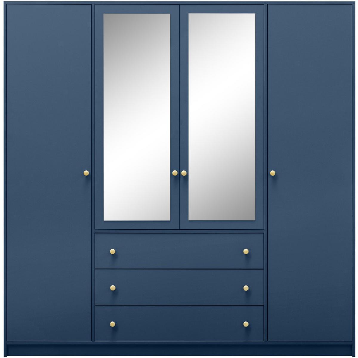 DREHTÜRENSCHRANK Solea Lux mit 4 Türen und 4 Schubladen, Dunkelblau - Goldfarben/Dunkelblau, Holzwerkstoff (196/200/58cm) - Beautysofa