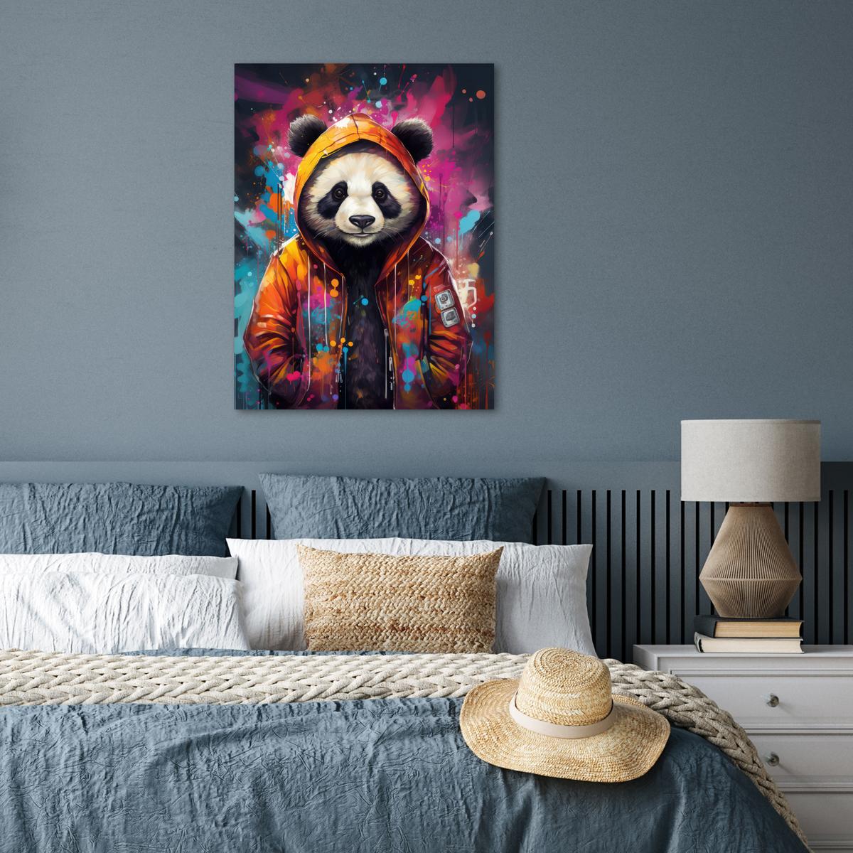 POSTER Panda - Jacke - Graffiti - Orange Deko Wohnzimmer 60x80 cm - Orange, Papier (60/80/0.1cm) - MuchoWow