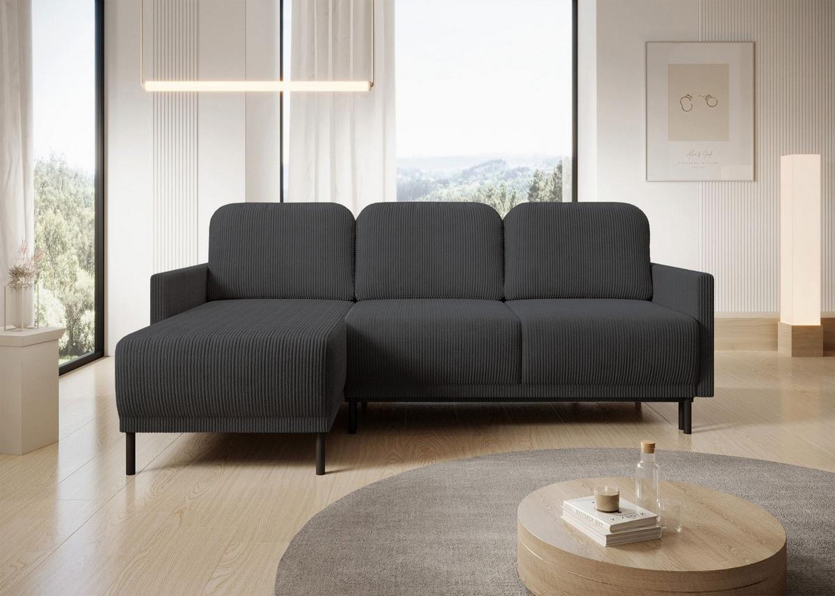ECKSOFA Hamiel Blaugrau Cord - Blaugrau/Hellgrau, Textil/Metall (212/142cm) - Selsey
