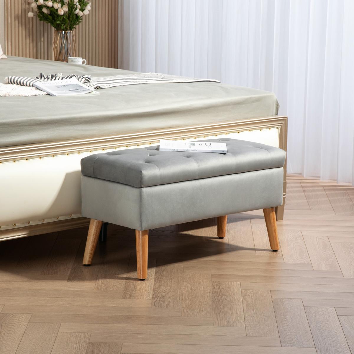 TRUHENBANK Samtoptik Grau - Grau, Kunststoff (35/40/80cm) - HOMCOM