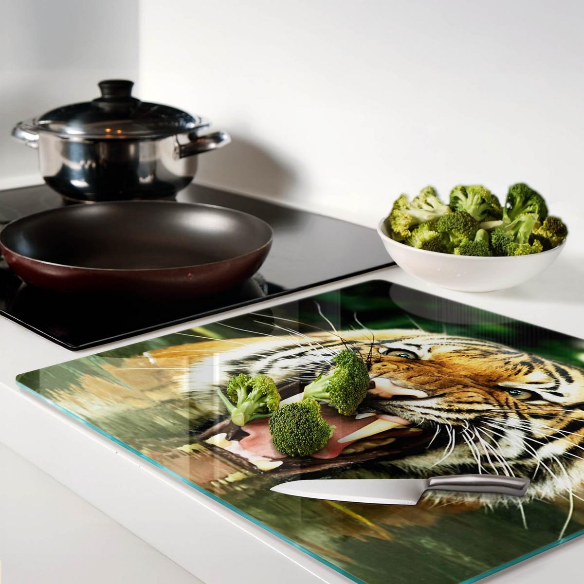 GLASPLATTE 60x52 cm Brüllender Tiger - Orange, Glas (60/0.4/52cm) - TULUP
