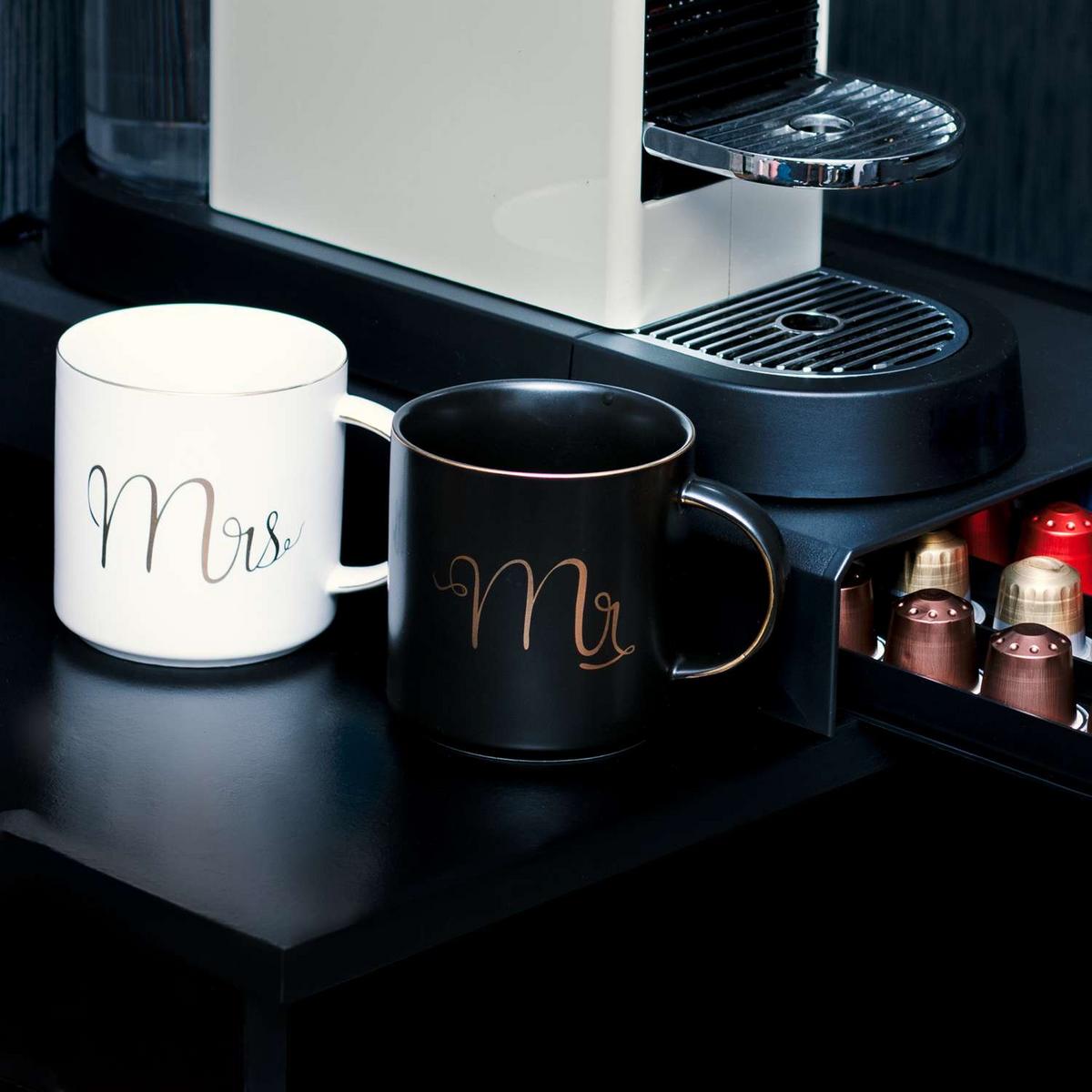 KAFFEETASSE mit Goldrand und Aufschrift Mrs 300 ml - Weiß, Keramik (0.3L) - Intirilife