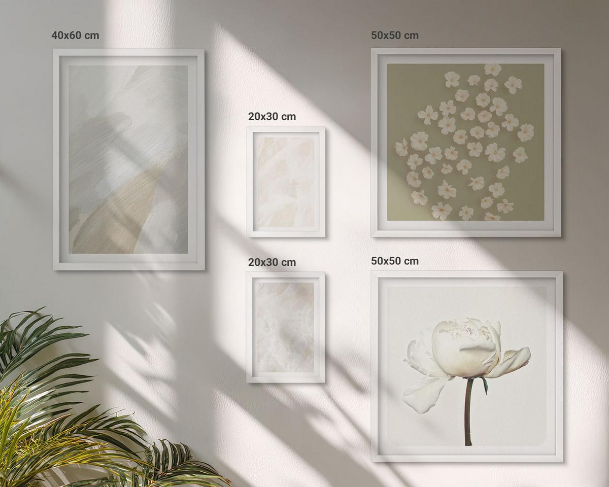BILDER SET 5er Set - 50x50 cm & 20x30 cm & 40x60 cm Weißer Rahmen - Blumen, modische Boho-Texturen - Weiß, Kunststoff (40/60cm) - TULUP