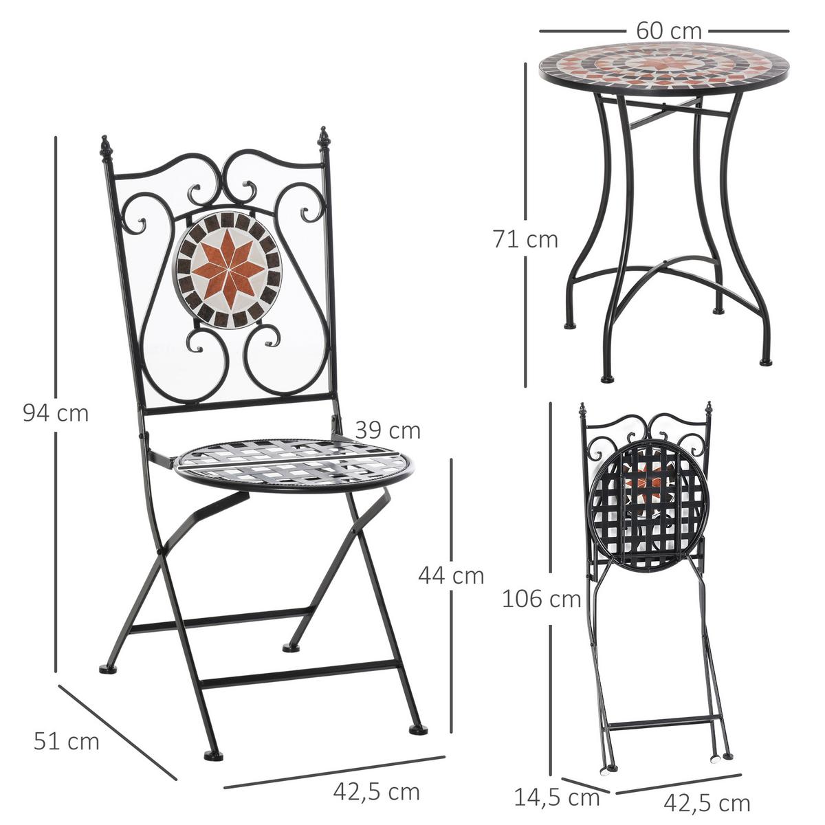 SITZGRUPPE, Metall, Keramik Fließen, Mehrfarbing - Multicolor, Metall - Outsunny