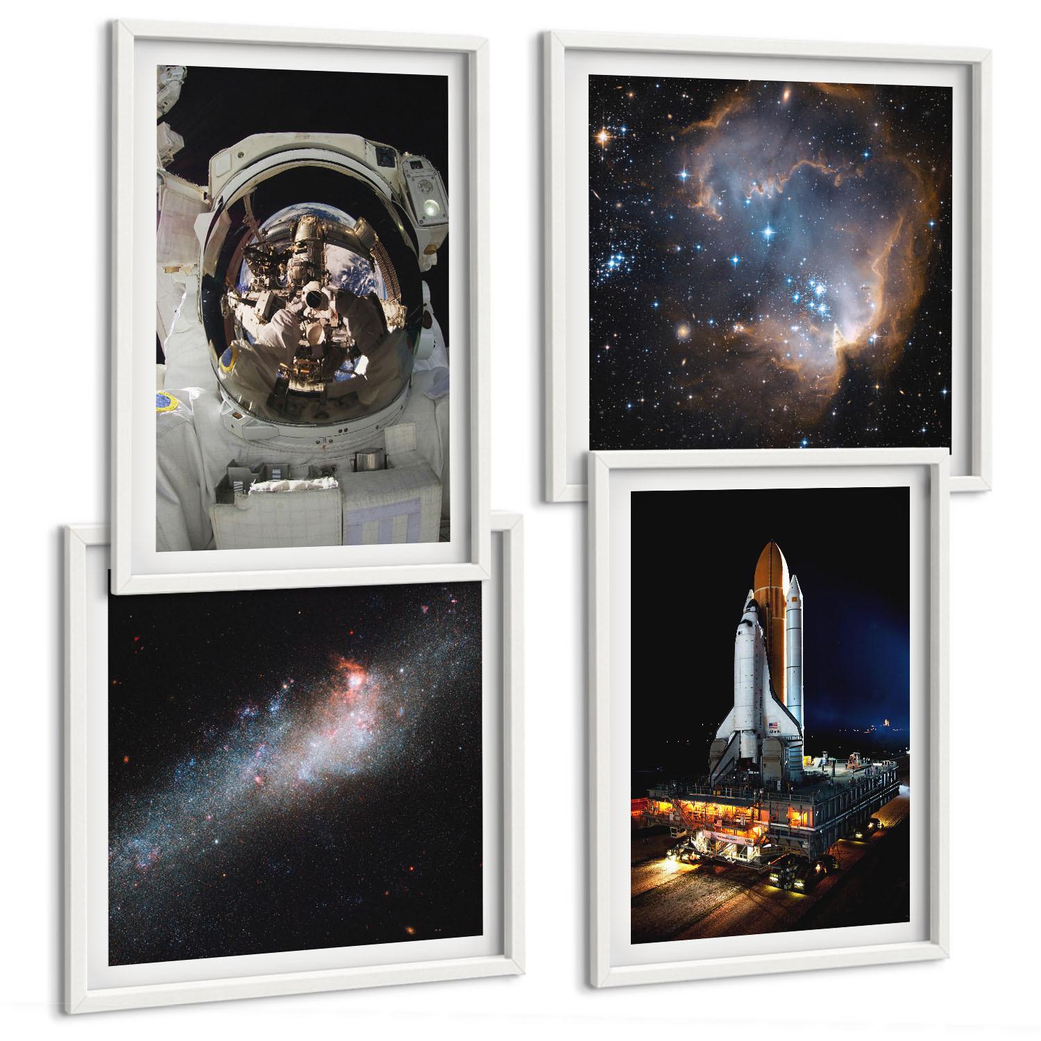 BILDER SET 4er Set - 50x50 cm & 40x60 cm Weißer Rahmen - Astronauten landen auf dem Mond - Weiß, Kunststoff (50/50cm) - TULUP
